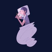 Boy Lying in the Bed with Smartphone at Night, Person Playing Online Game or Chatting on Social Networks Illustration vector