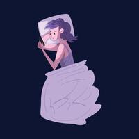 Girl Lying in the Bed with Smartphone at Night, Person Playing Online Game or Chatting on Social Networks, View from Above Illustration vector