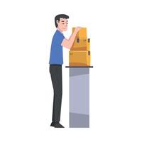 Man Standing at Table Packing Cardboard Boxes Preparing Goods For Dispatch Cartoon Illustration vector