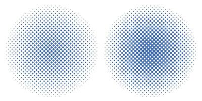 Abstract halftone circular patterns of blue square dots gradient visual texture background effect vector