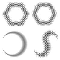 Artistic halftone patterns with geometric shapes including diamond octagon circle crescent design background and backdrop vector