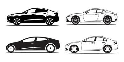 Car icon set with silhouettes of various vehicles in black style for transport and automobile design vector