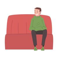 Smiling Man Sitting on Sofa, Cafe Visitor Character Illustration vector