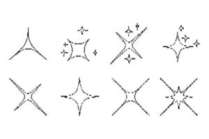 Collection of pixel star sparkle icon. Set of pixel Y2K bling retro elements and abstract brutalism shapes vector