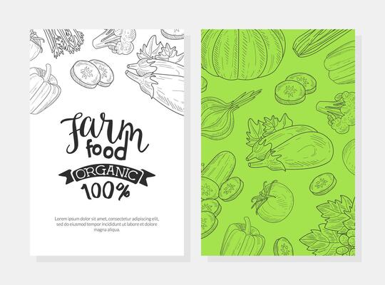 Farm Food Card Template with Natural Organic Healthy Products Seamless Pattern, Element Can be Used for Organic Food Store, Farm Market, Restaurant Menu Hand Drawn Illustration