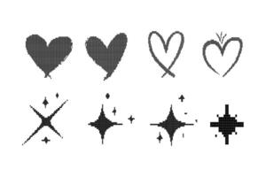 Pixel star dazzle icon collection. A collection of abstract brutalism shapes with pixel Y2K bling throwback elements vector