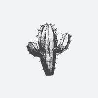 cactuses with monochrome vintage photocopy effect, y2k collage design. Stipple halftone retro design elements vector