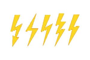pixel art-style set of lightning bolt, thunder, electric, or weather icons. Retro illustration on a white background vector