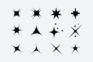 Collection of pixel star sparkle icon. Set of pixel Y2K bling retro elements and abstract brutalism shapes. Modern illustration vector