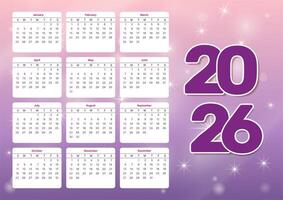 horizontal soft pastel calendar template for 2026, european template with week start on sunday vector