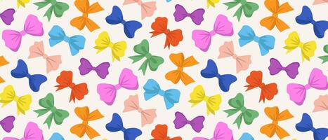 Seamless pattern of bright multi-colored bows. Bright ribbons on a white background. vector