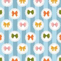 Cute seamless pattern with bows in a frame on a striped background. vector
