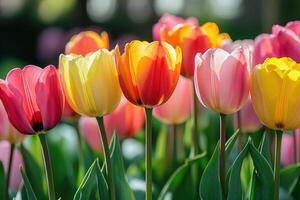 Colorful tulips in the garden photo