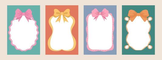 Set of frames with bows and ribbons, with space for text, for decorating postcards, holidays, birthdays. vector