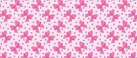 Seamless pattern with cute pink bows on polka dot background. vector