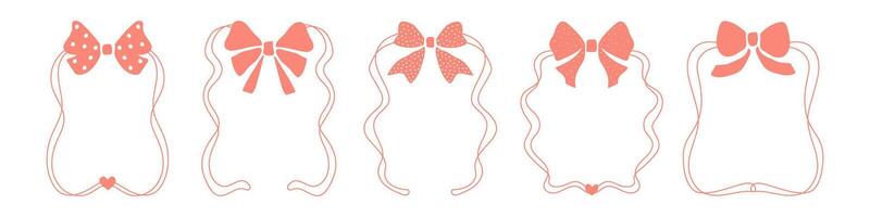 Cute frames with bows and ribbons hand drawn in vintage style. vector