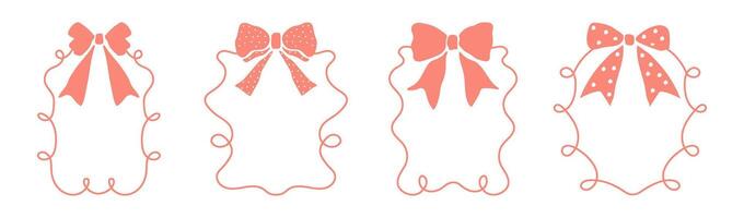 Cute hand drawn frames with bows and ribbons. vector