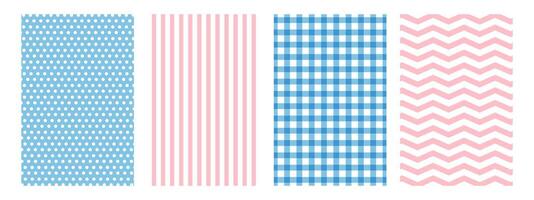 Set of delicate pastel backgrounds in check, stripes and polka dots. vector