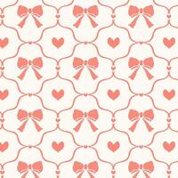 Vintage pattern with pink bows and ribbons in cells. vector