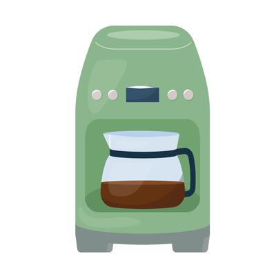 illustration of modern drip coffee machine with glass carafe Simple flat design isolated on white. Stylish kitchen appliance perfect for brewing filter coffee. Ideal for cafe menu, print or web