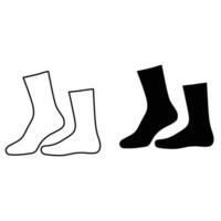 Silhouette and outline of two pairs of socks isolated on white background vector