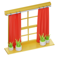 A window with curtains and plants in pots png
