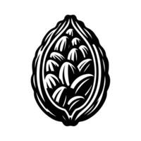 Tropical cocoa tree pods and beans shown in clear black silhouette style for food theme designs vector