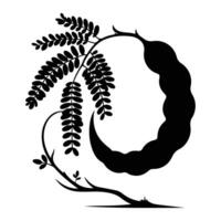 Tamarind Pods with Leaves Silhouette vector