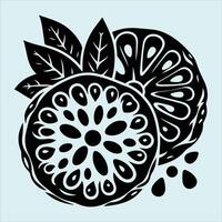 Black Noni Fruit Silhouette Set with Sliced and Whole Fruit for Wellness and Nature Designs vector