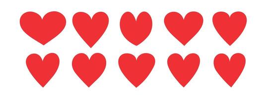 Set of red hearts in doodle style. Hand drawn elements and shapes. Icons. Valentine's day. Collection of signs. Different silhouette. Modern trending symbols. Romantic texture vector