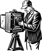A vintage style illustration showing a photographer vector
