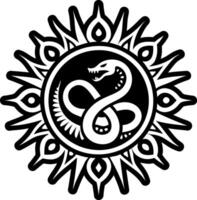 A snake and sun symbol in black and white vector