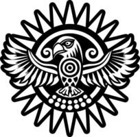 A black and white image of an eagle with a sun vector