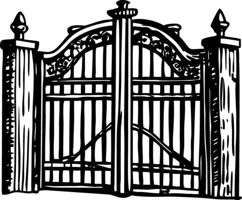 Vintage style illustration showing an iron gate