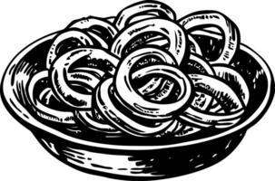 A bowl of onion rings in black and white vector