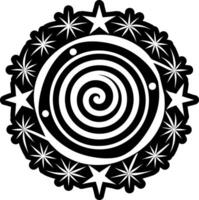 A black and white spiral design with stars vector
