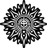 A black and white sun with a cross in the center vector