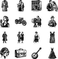 Collection of Vintage Style 1920s Illustrations vector