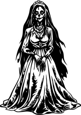 A vintage style illustration of ghostly bride