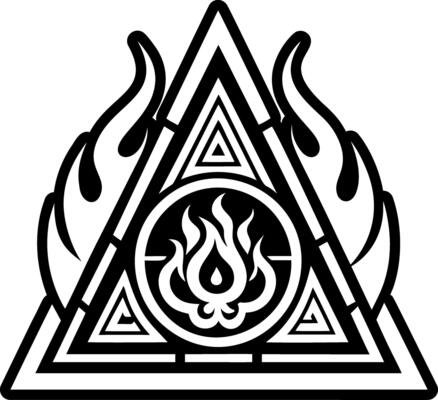 A glyph style icon of fire triangle tattoo