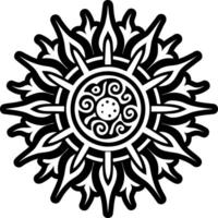 A black and white sun design with a circular design vector
