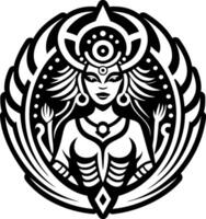 The goddess of the earth is depicted in a black and white design vector