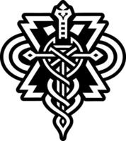 Solid icon showing casuceus staff of healing vector