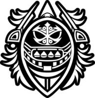A tribal mask with a shield and feathers vector