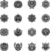 A set of black and white symbols for a game vector