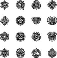 Set of black and white symbols for the occult vector