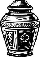 Sketchy style illustration showing funeral urn vector