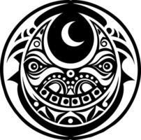 A tribal design with a crescent moon and a face vector