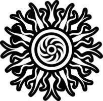 A black and white sun design with a spiral pattern vector