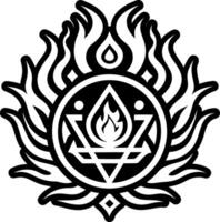 The symbol for the fire is shown in black and white vector